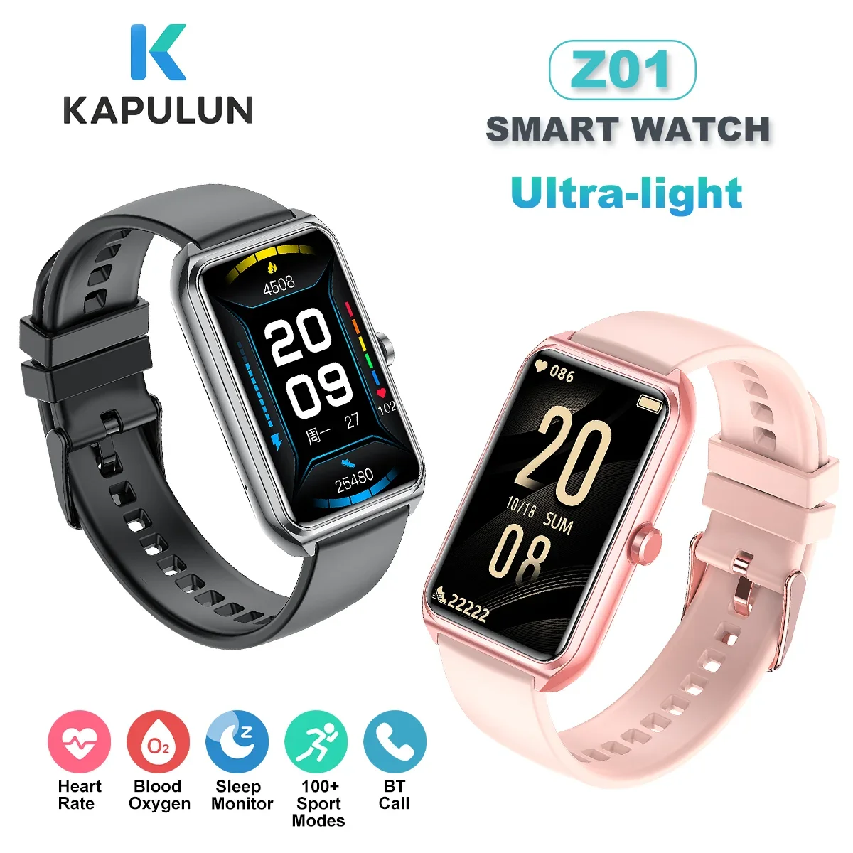 

KAPULUN Z01 Смарт-часы 1,57 дюйма HD Ультратонкий Bluetooth-вызов 24-часовой монитор здоровья 100+ спортивных режимов Фитнес-трекер для мужчин и женщин