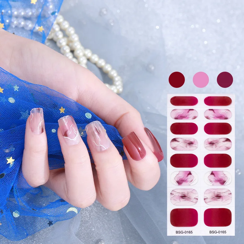 Korean Semi-cured Gel UV Nail Stickers Full Women Fashion French Manicure Spring Nail Wraps Semi Cured Gel Nai Art Stickers