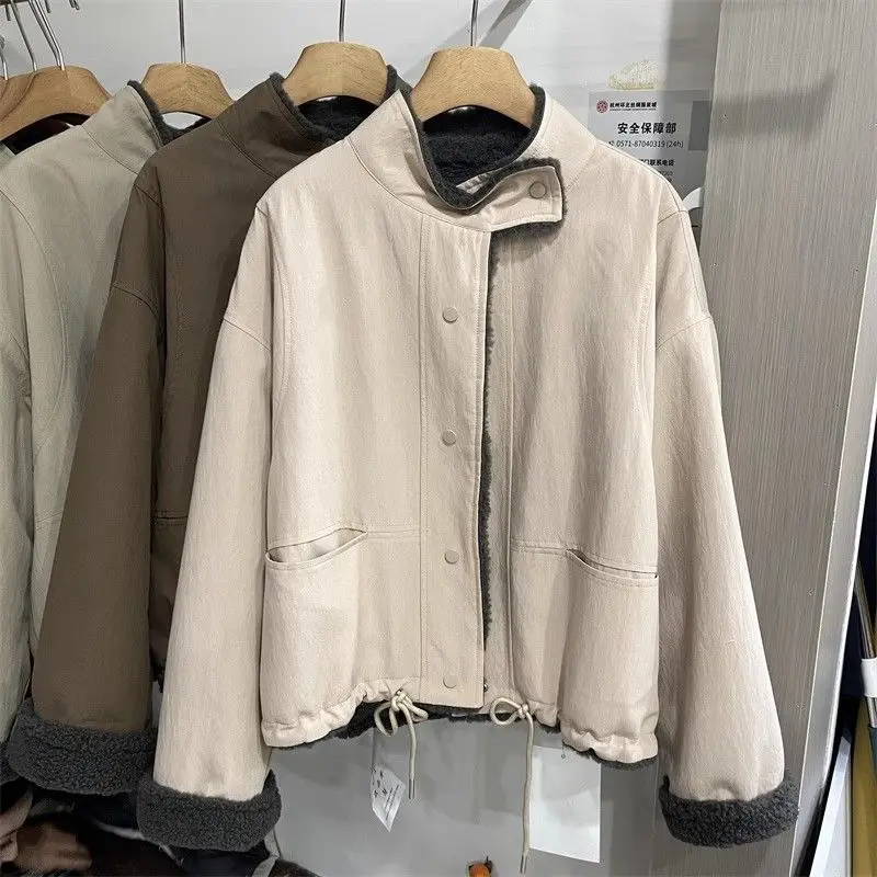 2025 Autunno/Inverno delle Nuove Donne di Lana di Agnello Vestiti di Cotone per Pendolarismo Antivento Collo Alto Abiti Da Lavoro Vestiti di Cotone