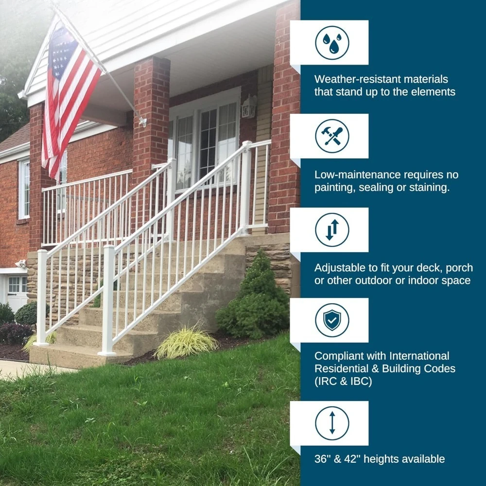 جديد - مجموعة درابزين داخلية وخارجية من الألومنيوم للطوابق والشرفات، مصنوعة بلمسة نهائية متينة ومنخفضة الصيانة باللون الأبيض #3