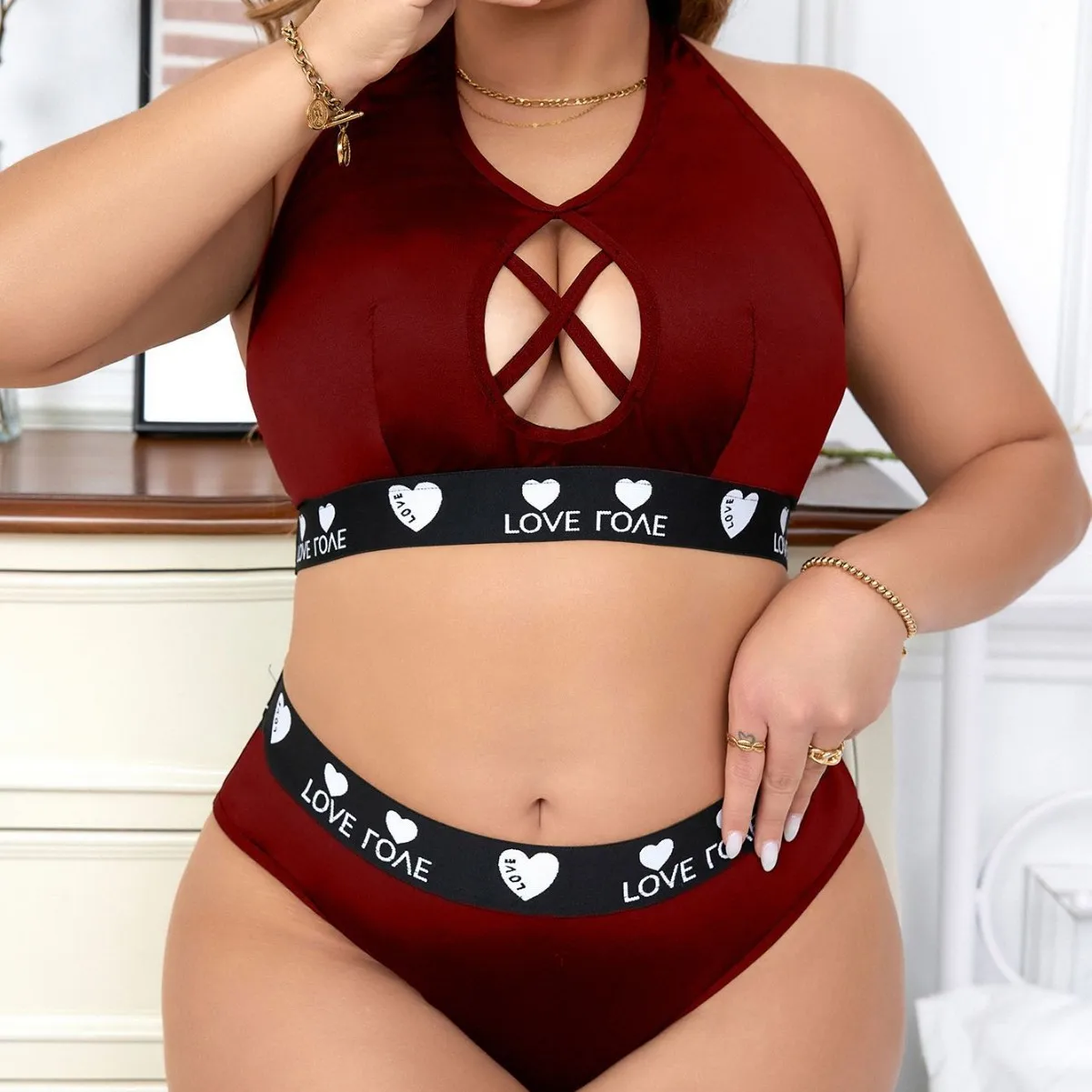 Plus Size Elastic Push Up Wirefree Hanging Neck Backless Bra Set for Women Underwear XL 2XL 3XL 4XL
