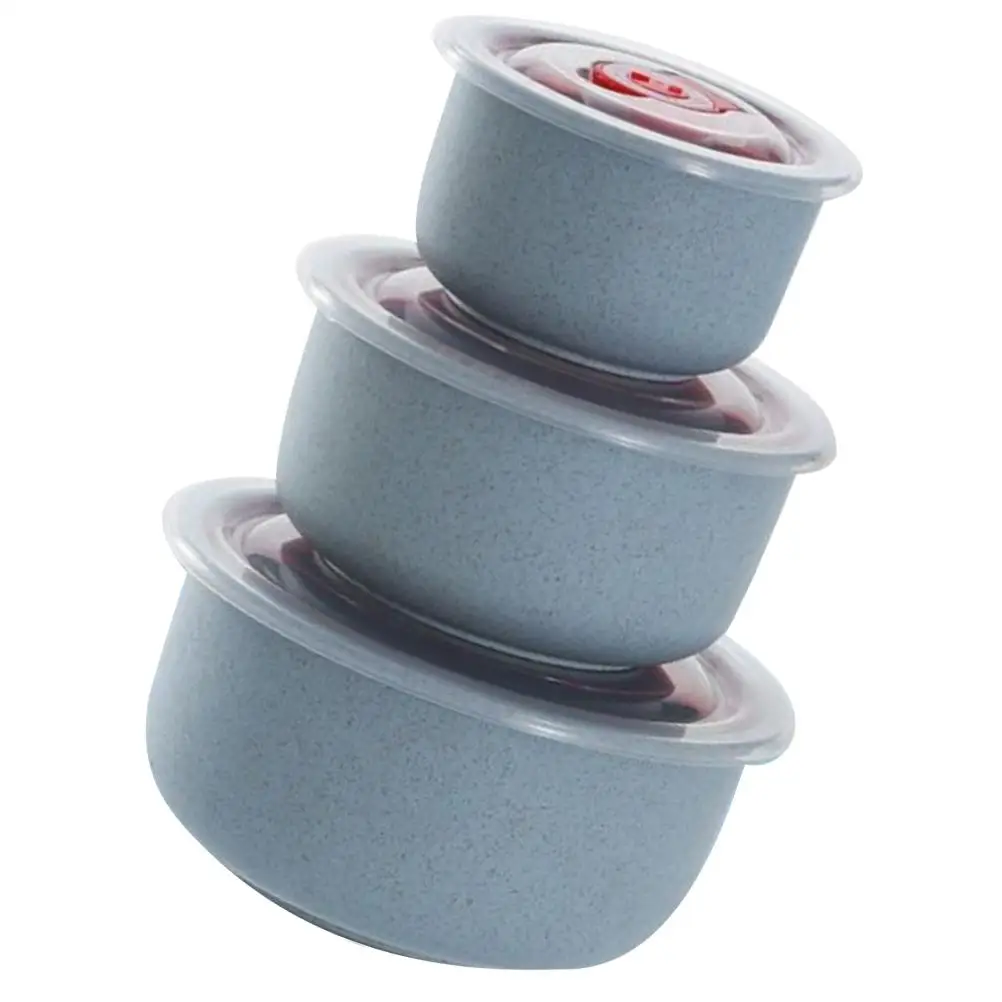 

3pcs Wheat Straw Food Storage Box Lunch Bowl Food Storage Container Boxes Tableware Lunchbox Dinnerware Set (Nordic Blue)