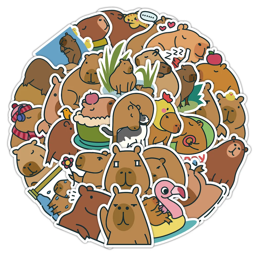 10/60PCS  Cartoon Cute Capybara Graffiti Waterproof Stickers Personalized Trendy Decoration Guitar Skateboard Water Cup Decals