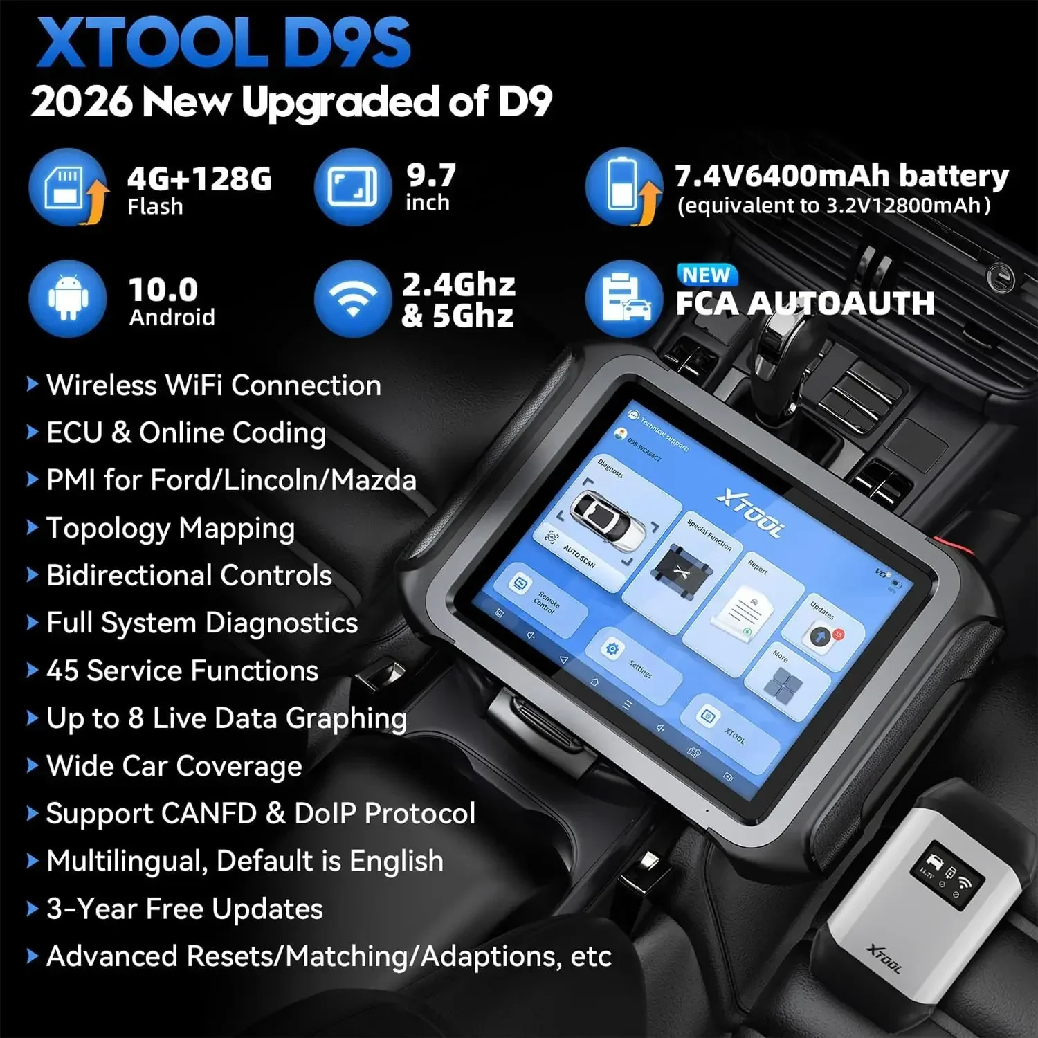 XTOOL D9S ECU Coding Bidirectional Scan Tool, Topology Map, PMI, OE Level | AI-Assisted Automotive Scanner, 45+ Resets, FCA/CANFD/DoIP, Professional All System Diagnostic Scanner, 3 Yrs Update