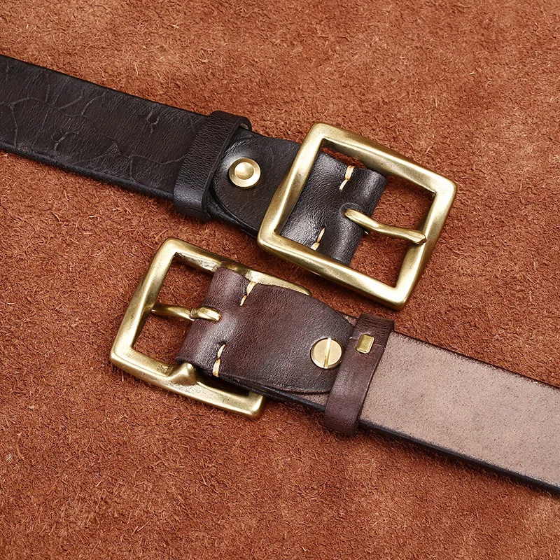 3.8CM Retro Cowhide Copper Buckle Crack Design Genuine Leather Belt For Jeans Fashion Casual Belt Men Jeans Luxury Male Strap