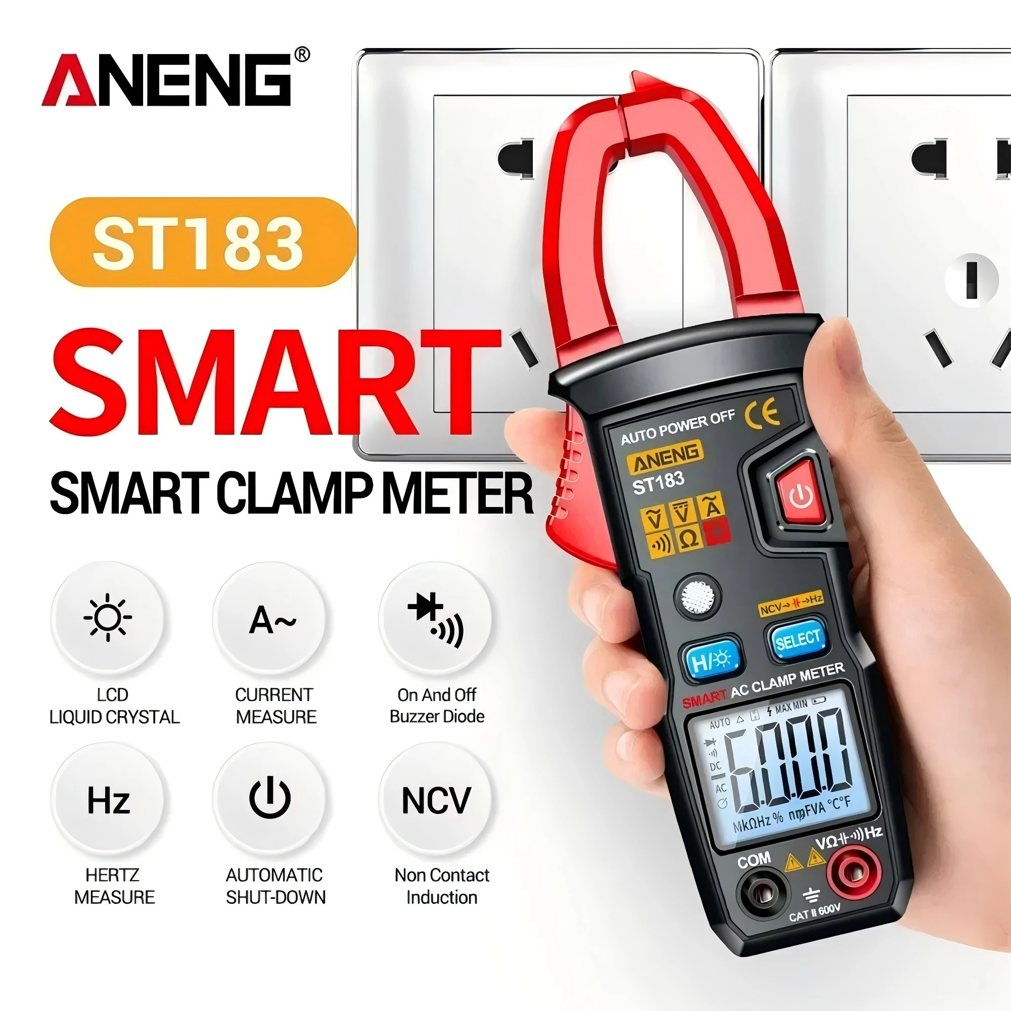 ANENG ST183 Multimeter Digital Clamp Meter AC Current 6000 Counts True RMS  DC/AC Voltage Tester Hz Capacitance NCV Ohm Tests