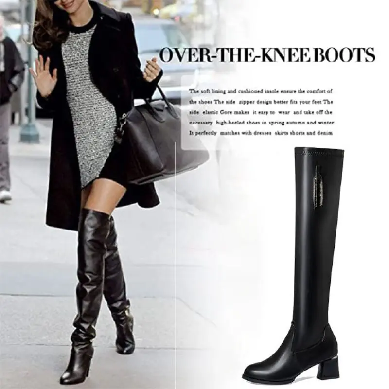 Winter Over-the-knee Stretch Boots Autumn and Winter Look Thin Thick-heeled Boots High-heeled Boots