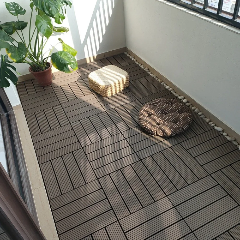 

New Waterproof Outdoor Floor Interlock Hardwood Patio Deck Tiles DIY Installation Self-Paving Wooden WPC Floor Garden