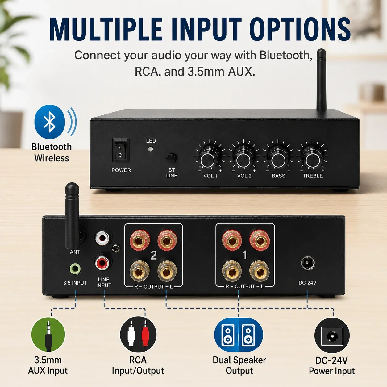 Professional 4-Channel 100W X4 Digital Power Amplifier Class D DJ Audio Amp for Home Party Stage Performance Speaker