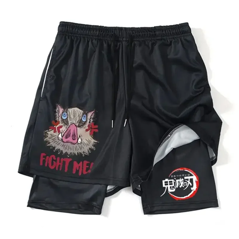 اليابانية أنيمي شيطان القاتل الطرفية جديد السراويل الرجال تشغيل الصيف طبقة مزدوجة بناطيل الشواطئ فضفاضة كبيرة الحجم السراويل غير رسمية #6