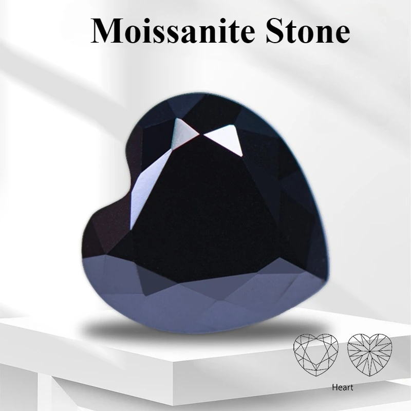 

Moissanite Stone Heart Shape Black Color With Certificate For Pass Diamond Tester Charms Top Jewelry Making Pendant Material