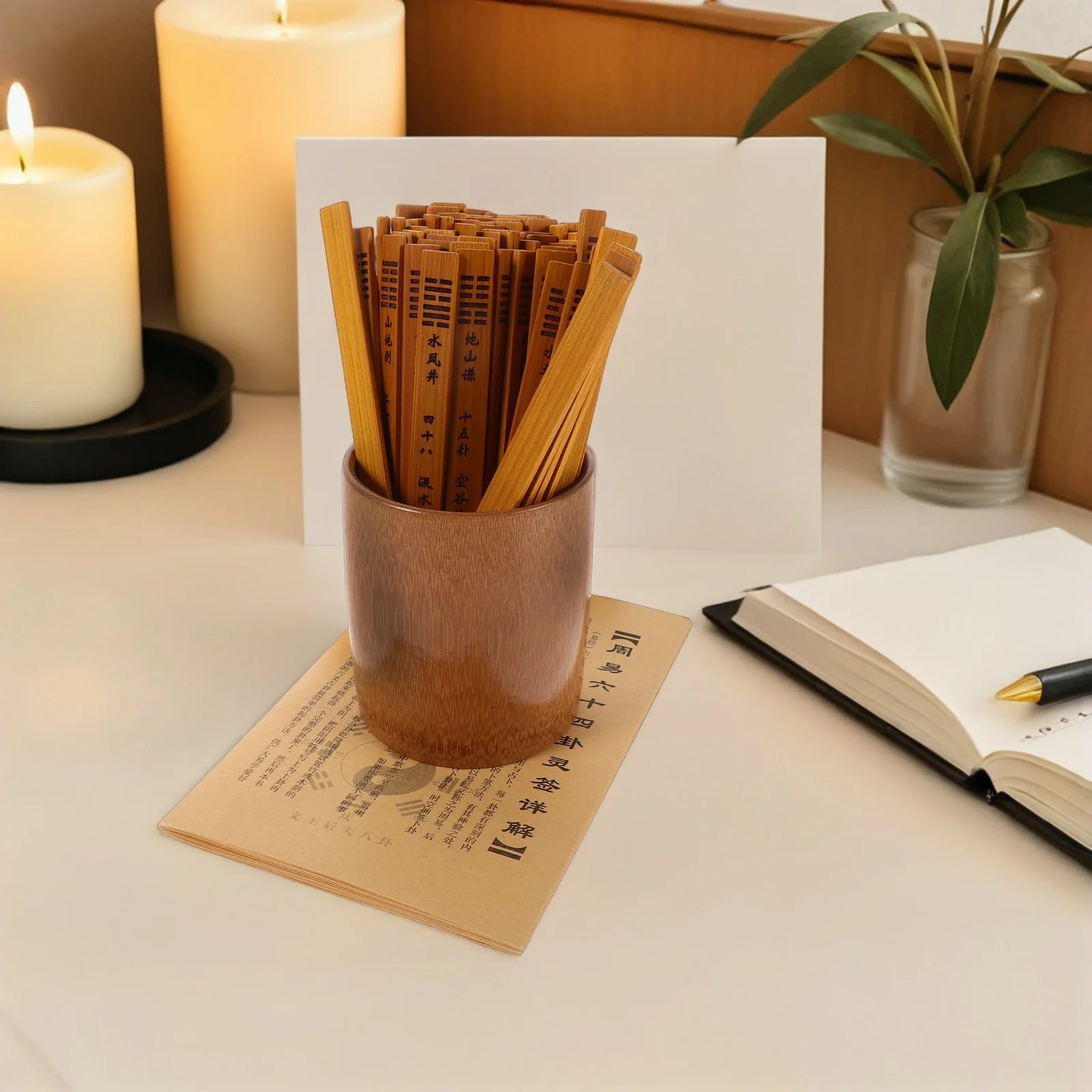 

1 Set Bamboo Divination Sticks Chinese Fortune Telling Tool I Ching Learning Kit Hexagram Drawstick Ritual Props Novelty Funny