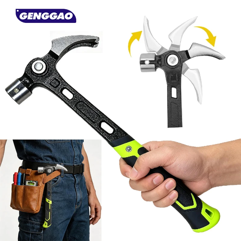 1PCS Adjustable Nail Puller Hammer, Magnetic Nail Starter, Anti-Slip Shock-Absorbing Handle - Claw Hammer for DIYers in Workshop