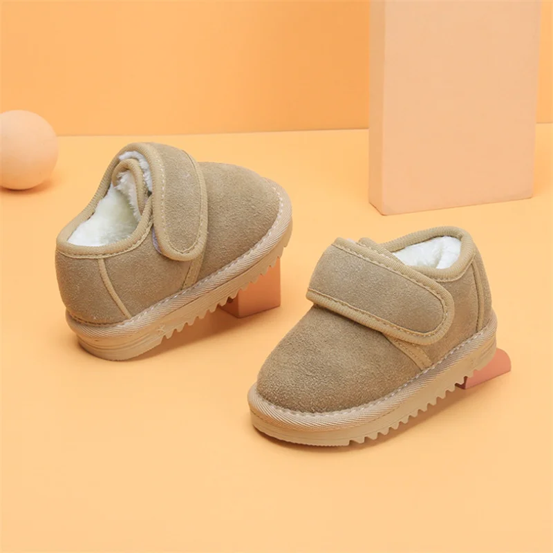 Genuine Leather Winter Baby Shoes Warm Plush Toddler Boys Girls Cotton Shoes Rubber Sole Outdoor Tennis Fashion Little Kids Boot