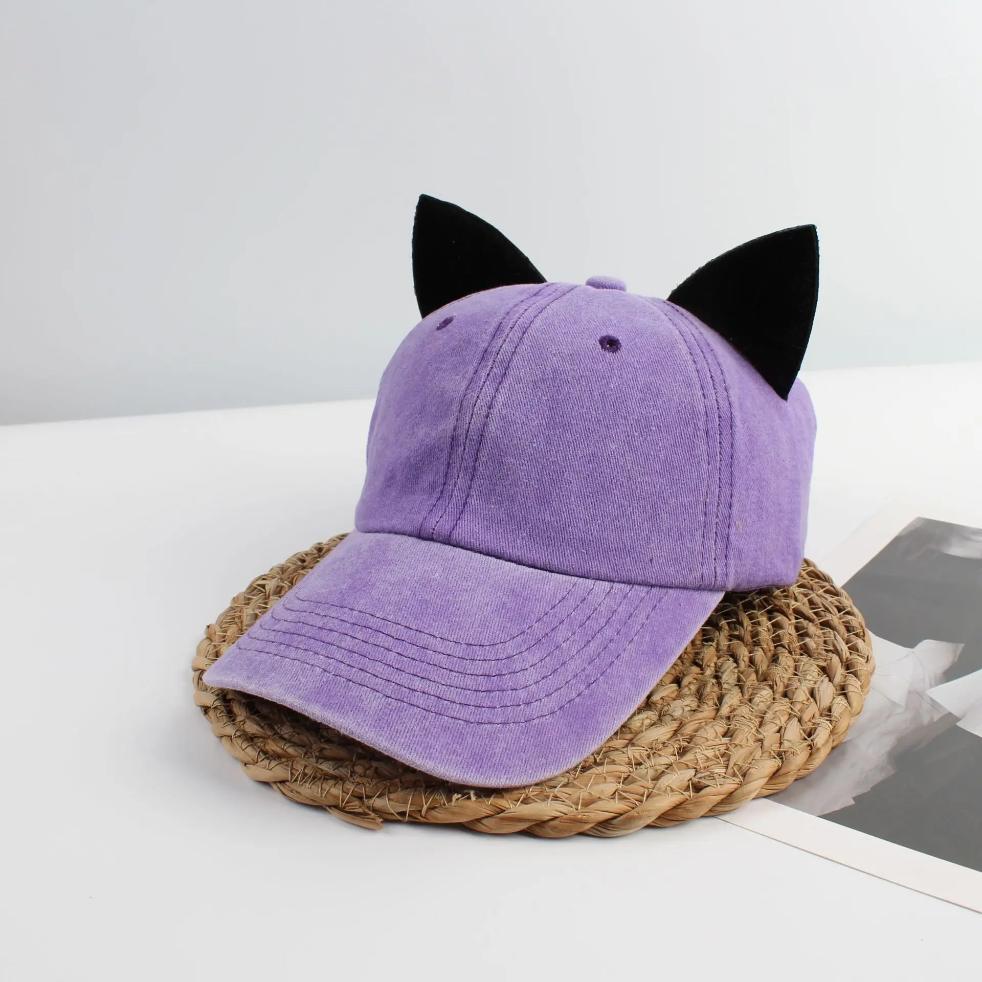 2026 Cute Cat Ears Baseball Cap Women Summer Soft Top Caps Student Couple Personalized Hat Men Hip Hop Streetwear