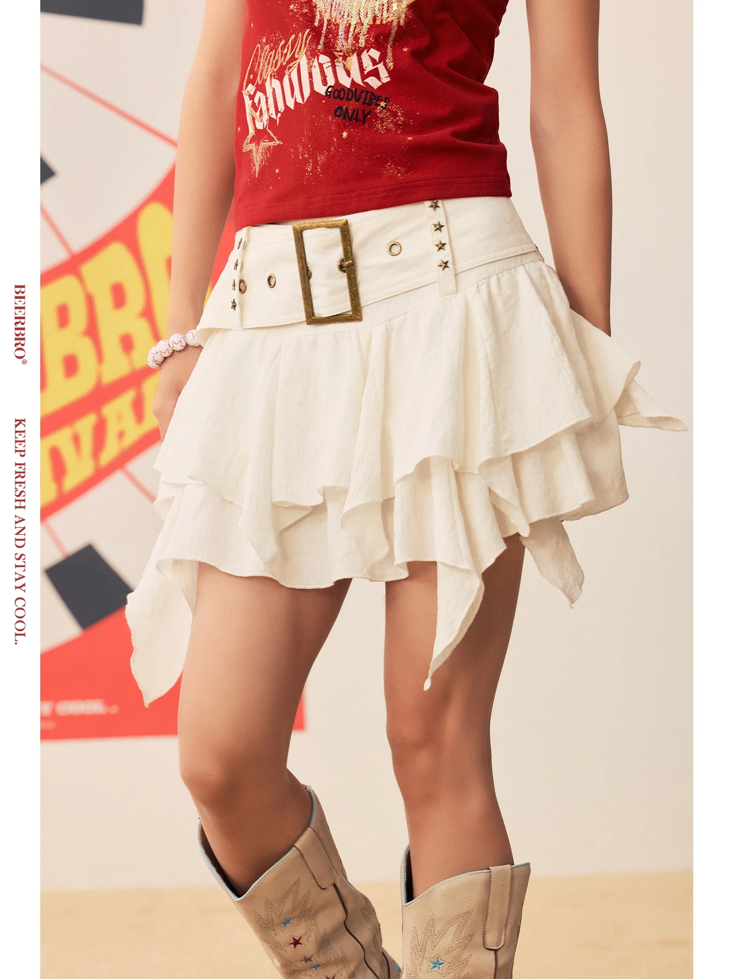 

Летняя комфортная легкая юбка-шорты BeerBro с асимметричным подолом в фестивальном стиле, женская юбка А-силуэта с низкой талией