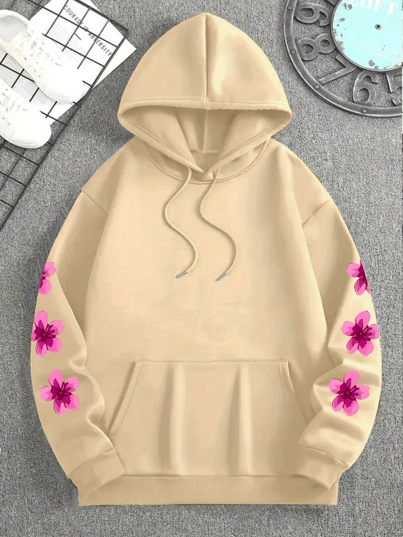 Herren Sport Hip-Hop Hoodie Rosa Blumen Schmetterling Hoffnung Buchstaben Grafik Rückendruck Streetwear Fleece Pullover Sweatshirt – Detail 14