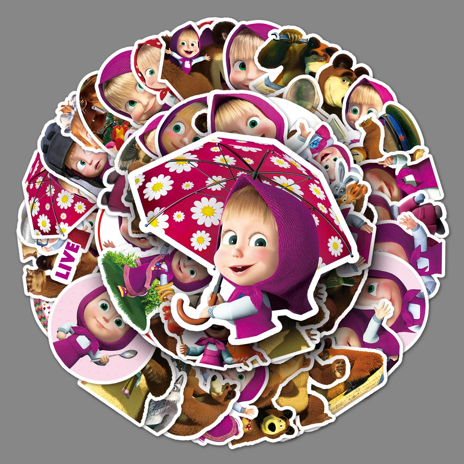 10/50PCS Cartoon Masha e l'orso Graffiti adesivi decalcomanie valigia computer portatile decorazione chitarra fai da te bambini classici giocattolo