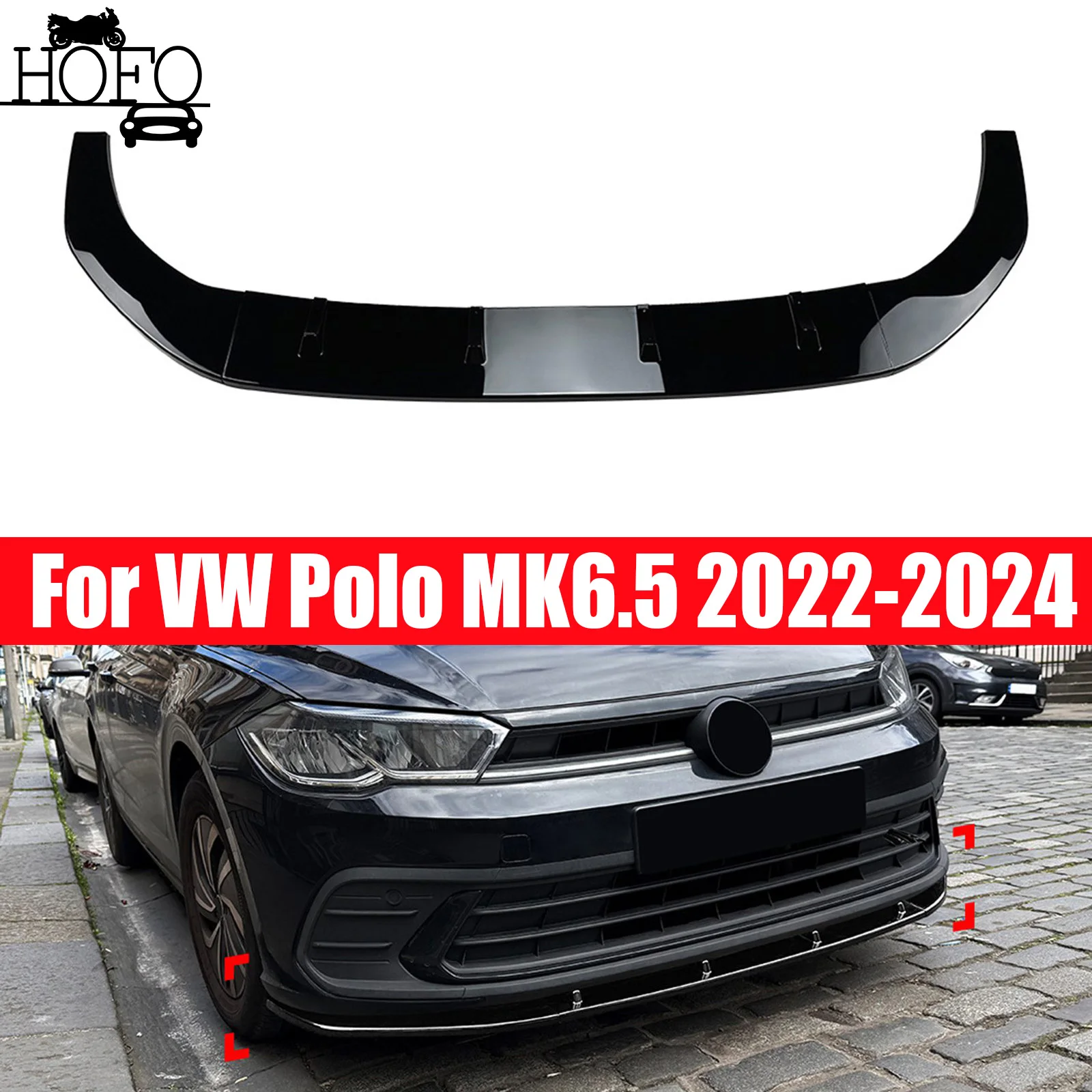 

Car Front Bumper Spoiler Lip Lower Splitter Diffuser Exterior Body Kits Carbon Look For VW Polo MK6.5 2022-2024