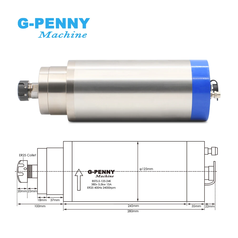 5.5 KW ER25 CNC Spindle motor Water Cooling for woodworking cnc  Spindle water  380v / 220v AC 4pcs bearings High Speed