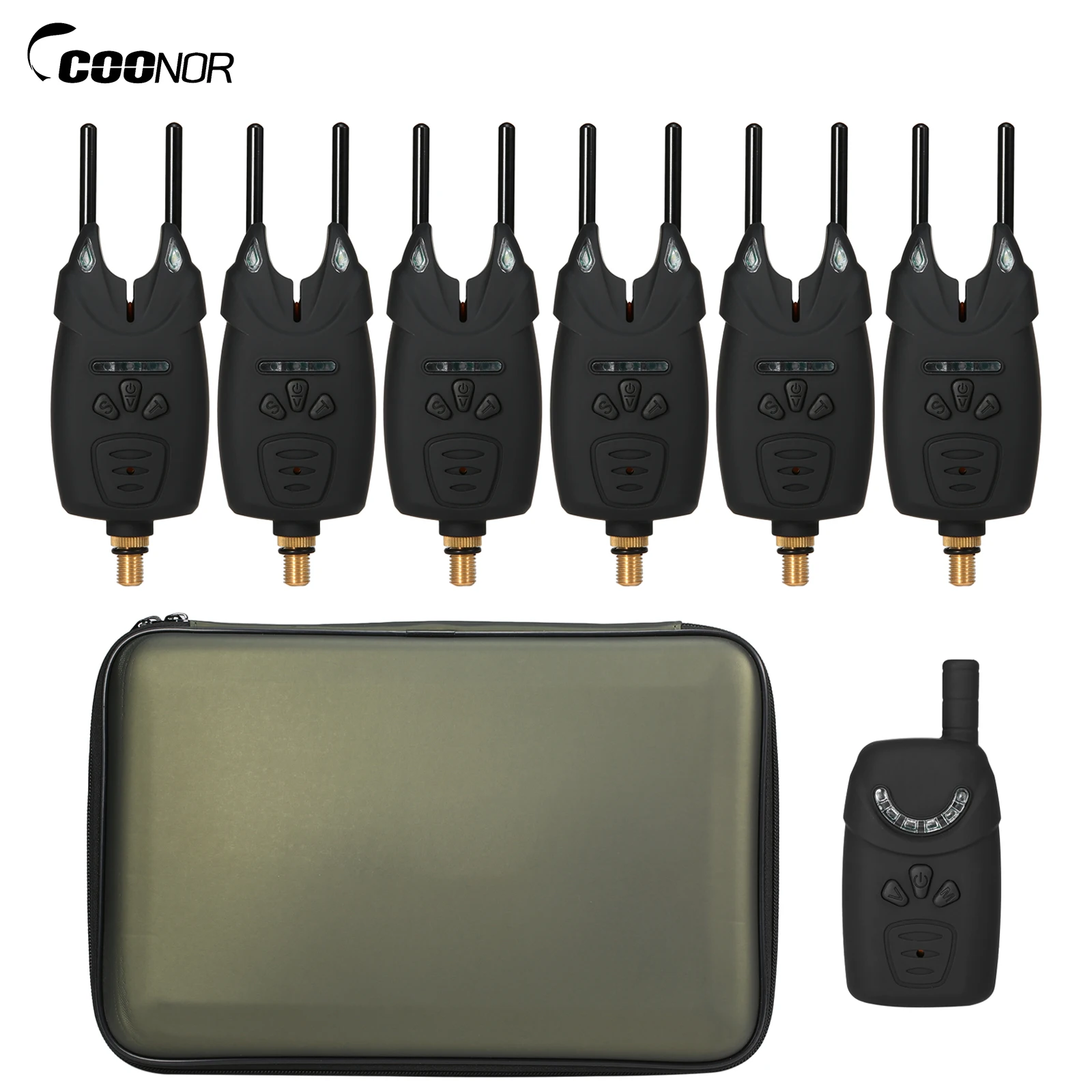 coonor alarme de pesca eletronico com led mordida alarme digital wireless carp pesca receptor kit alerta som w case 01