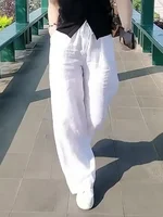 Pantalones blancos informales para mujer, pantalones finos grandes reductores de edad, pantalones sueltos de pierna ancha de verano
