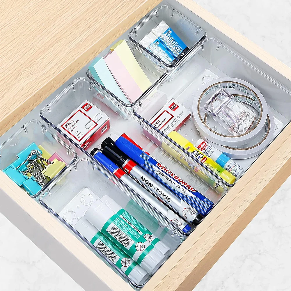 25 stücke Klar Box Lagerung Organizer Schreibtisch Kunststoff Lagerung Box Container Schublade Organizer Tisch Schmuck Box Make-Up Organizer Boxen – Detail 9