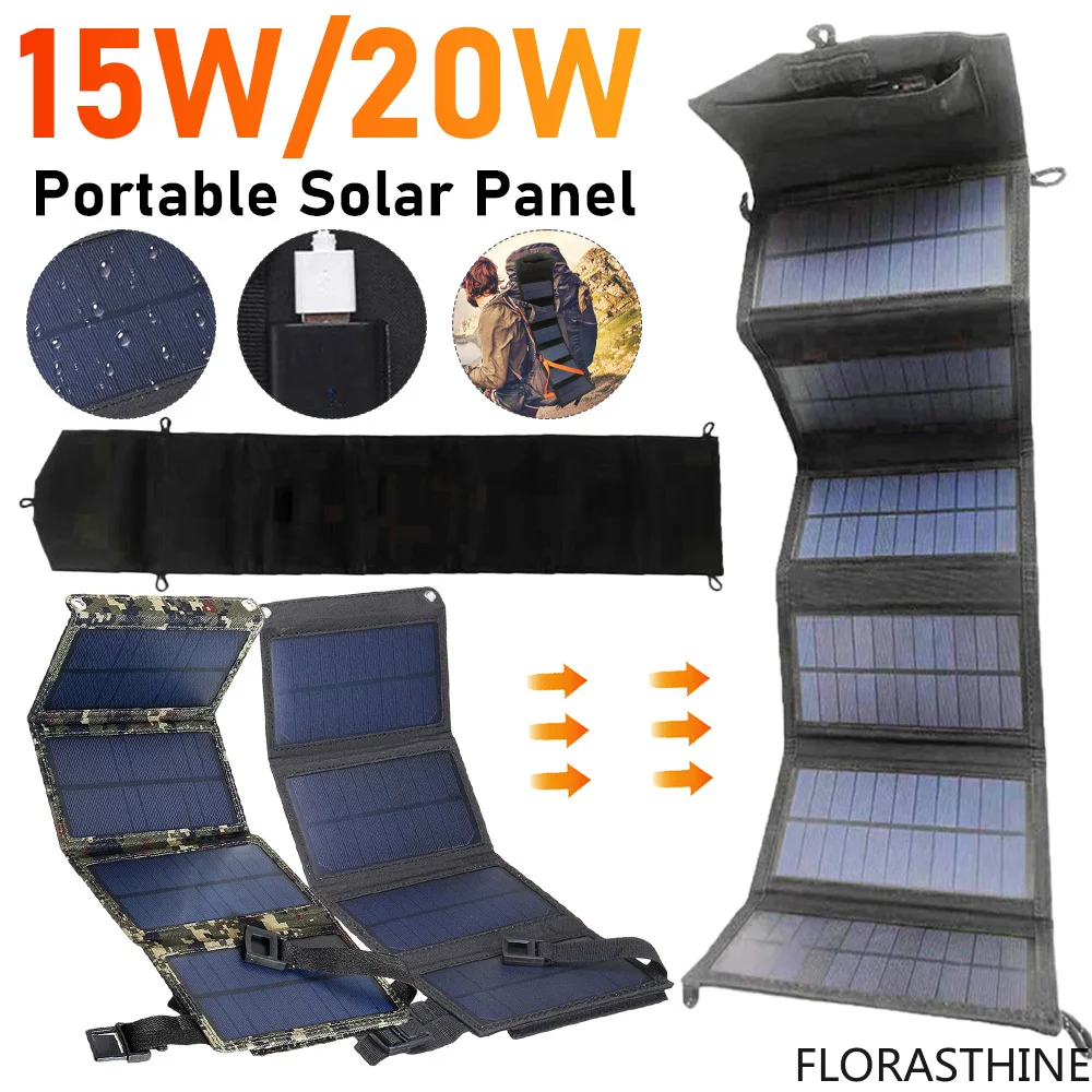 20W/15W Solar Panel Portable Folding Bag USB+DC Output Solar Outdoor Charger Power Supply for Home Mobile Phone Power Generator