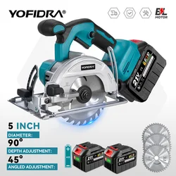 Yofidra-serras circulares eléctricas sin escobillas, 5 pulgadas, 125MM, ajuste para carpintería, herramienta de corte eléctrica para batería Makita de 18V