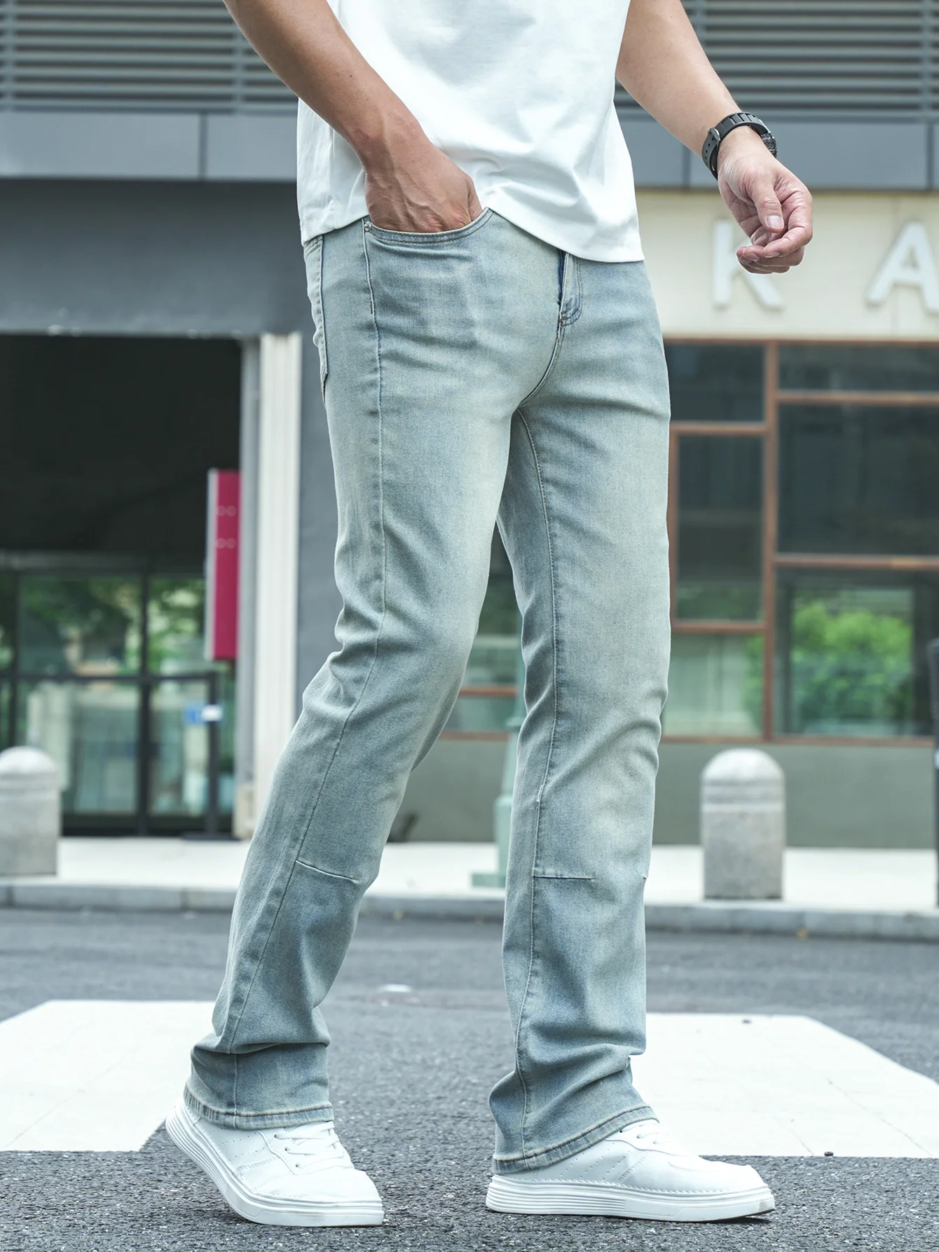 Calça jeans masculina slim fit streth bootcut azul elastano macia e leve para primavera e verão roupa casual