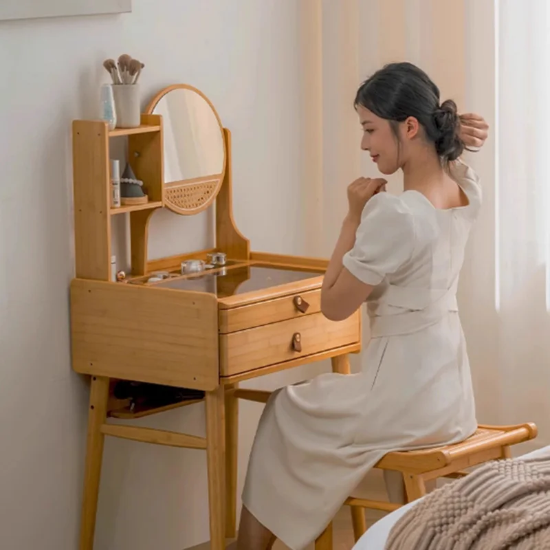 Tocador Vintage de madera, armario de almacenamiento, cajones, tocador de dormitorio, silla con espejo, cosméticos modernos, muebles para el hogar