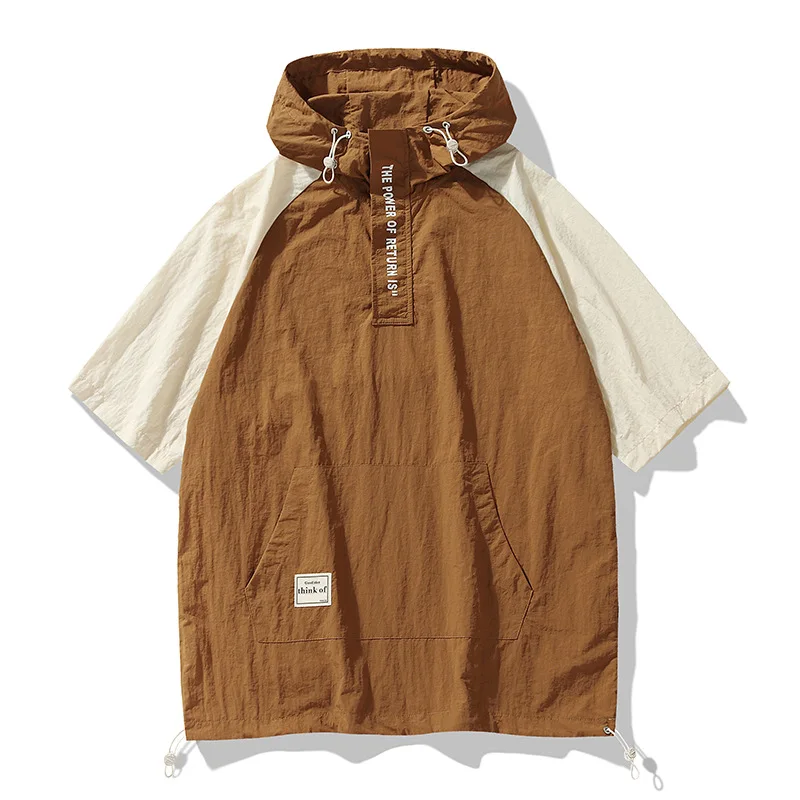 Large Size Short-sleeved T-shirt Men's Summer Trendy Students Loose All-match Hooded Half-sleeved Swedshirt