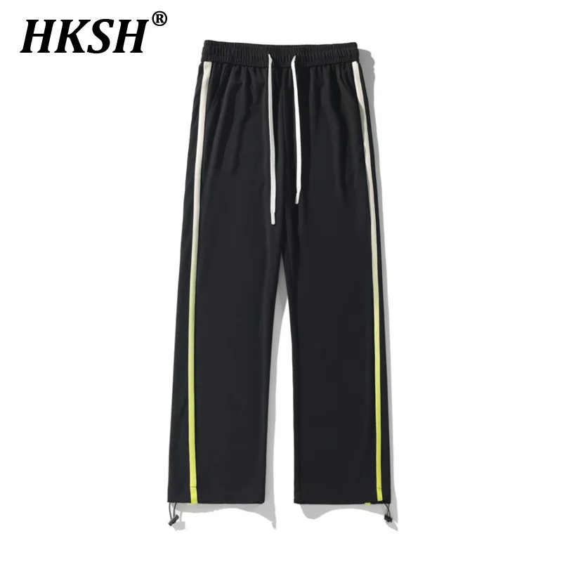 

HKSH 2024 Summer New Men's Tide Chic Straight Large Gradient Ribbon Ice Silk Pants Spliced High Street Patchwork Trousers HK1725