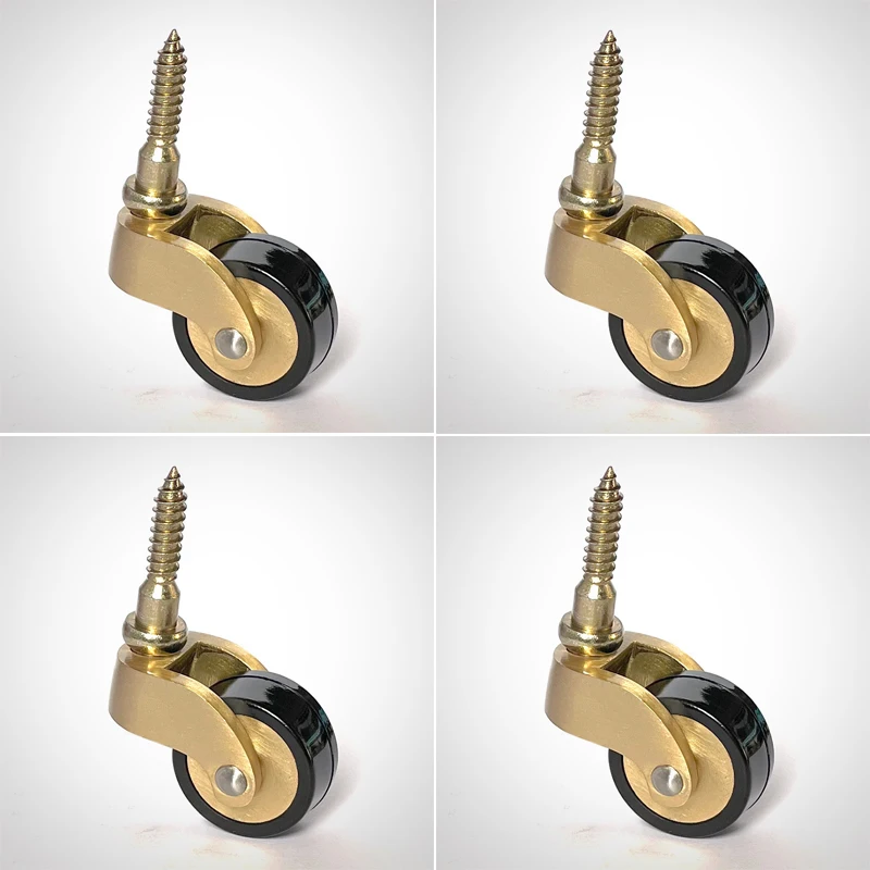 

4PCS 1'' Solid Brass Casters Table Chair Sofa Couch Cabinet Furniture Castors 360° Swivel Wheels Rubber Silent Furniture Rollers