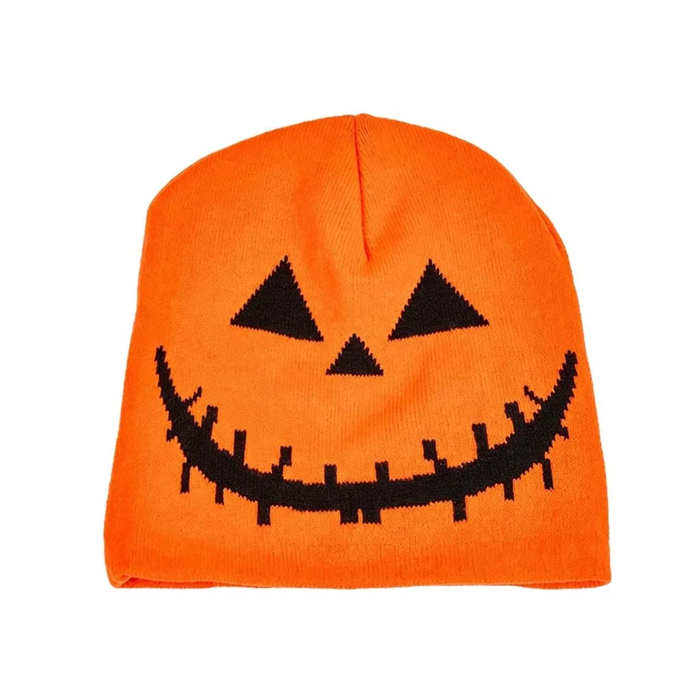 Knitted Fabric Pumpkin Beanie Hat Soft Texture Warm Halloween Knitted Cap Breathable High Elasticity Hip Hop Skullcap