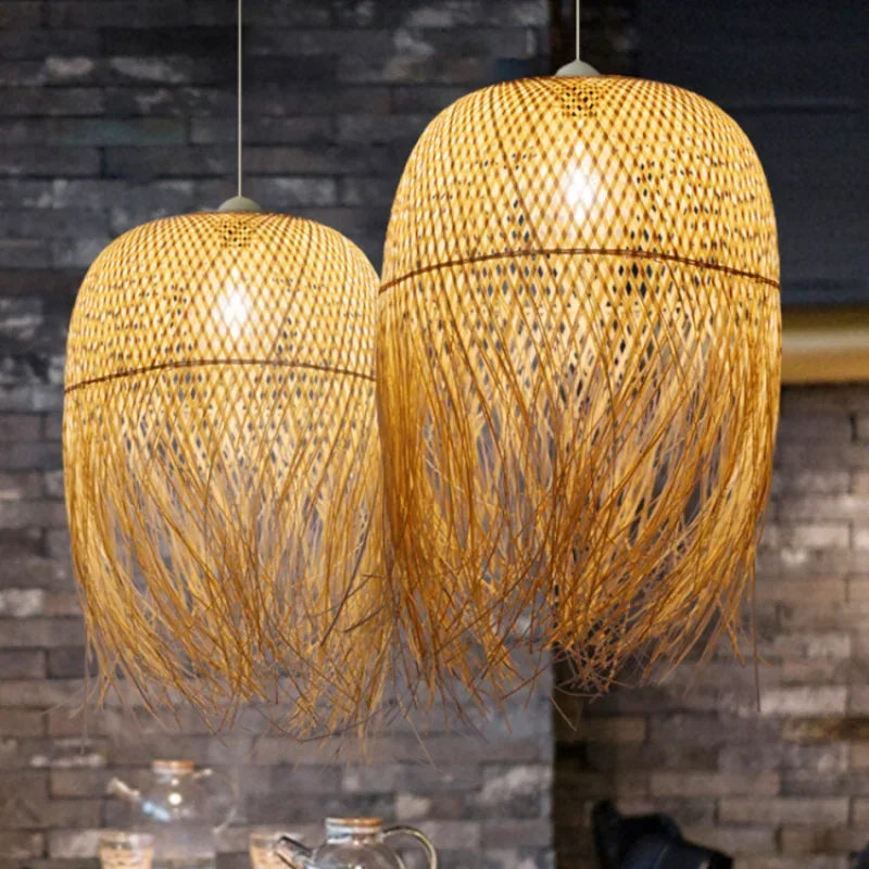 

Creative Handmade Bamboo E27 3color Bulb Chandeliers Woven Lamps Restaurant Cafe Decoration Rattan Led Pendant Lights Home Decor