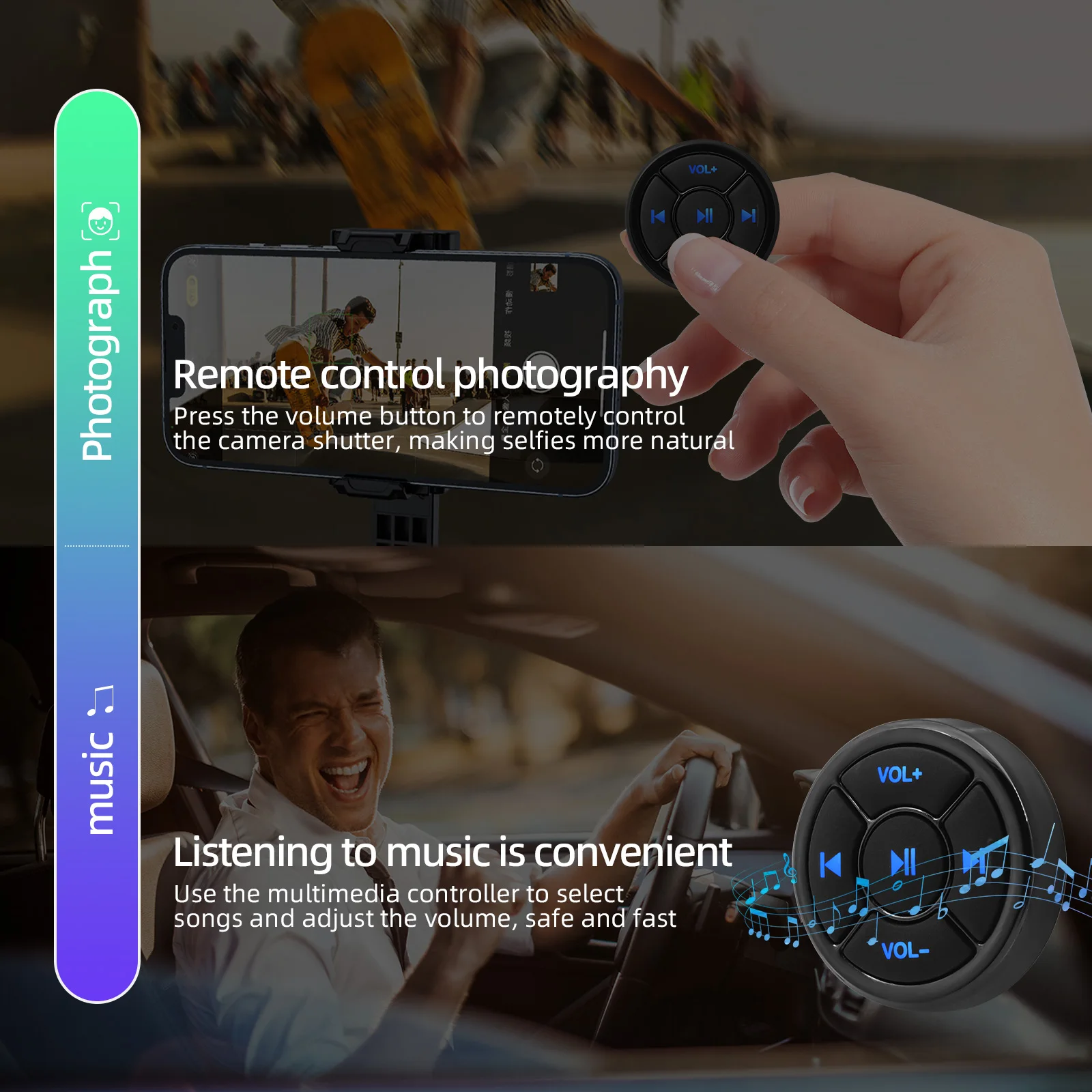 Car Steering Wheel Wireless Bluetooth-compatible Remote Control Button Universal for Android IOS Car Media Volume Button 5 Keys