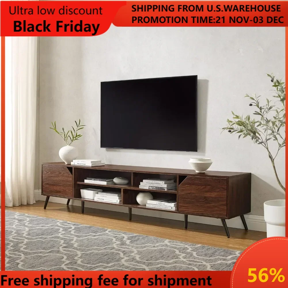 Modern Minimal TV Stands Made with MDF and durable laminate Open-Shelf Stand for TVs up to 90 Inches, 80 Inch, Dark Walnut