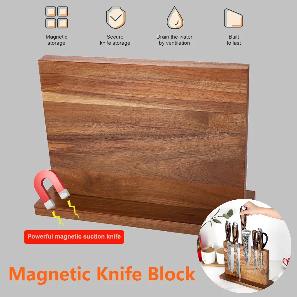 Blocco magnetico per coltelli in legno Supporto per coltelli universale bifacciale Supporto per espositore da cucina Organizzatore per riporre coltelli da lavello Bancone per rack