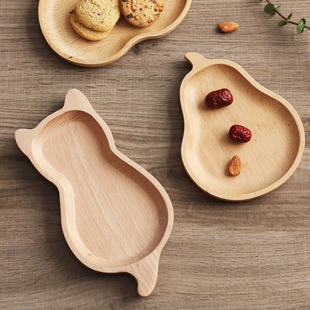 

2 pcs Cat Shape Wooden Dessert Natural Food Tray For Snacks Fruit Cake Japanese Style Divided Plate Kitchen Serving Tray