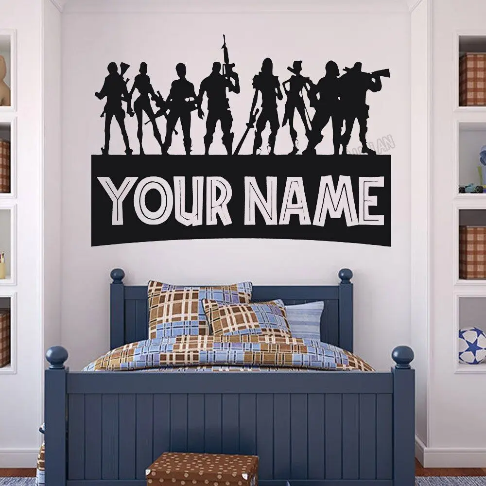 Boys Personalized Name Wall Sticker for Gaming Room PS4 Gamer Wall Decals for Nursery Kids Room Art Pose Decor Vinyl Mural Y040