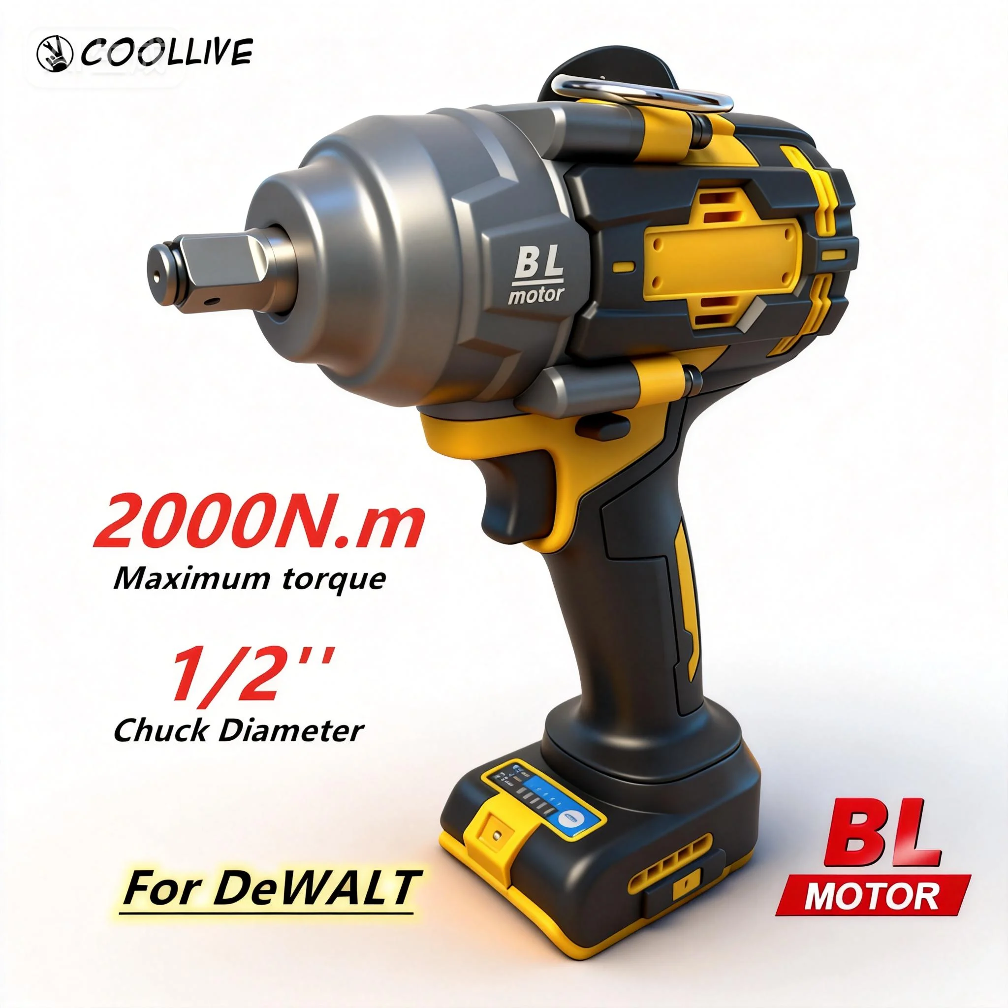 Clé à chocs sans balais à couple élevé 2000N.m, clé électrique de 1/2 pouces, grande Machine de réparation, outil électrique pour batterie Dewalt 20V