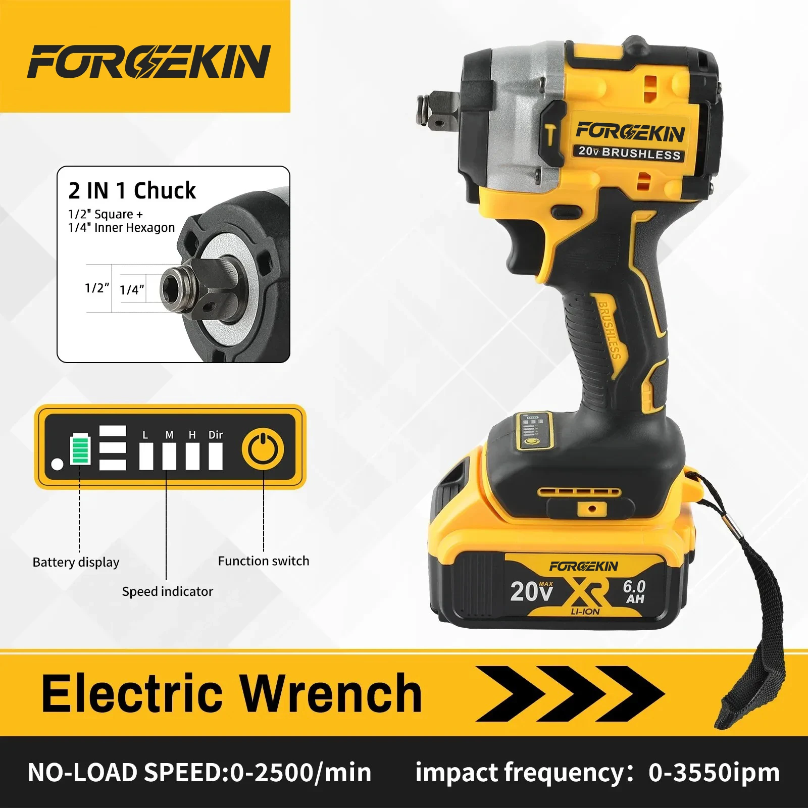FORGEKIN DCF921 20V Cordless Electric Brushless Impact Wrench for Dewalt battery pin