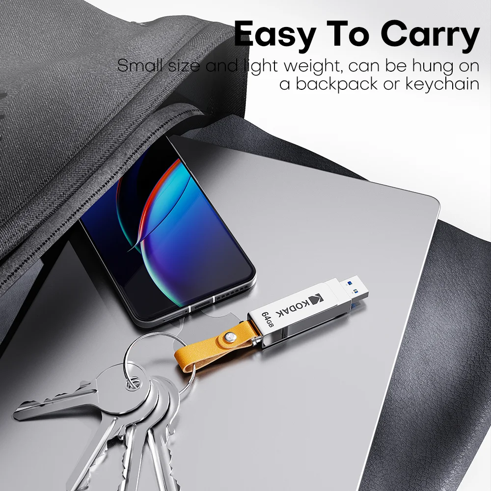 Флеш-накопитель KODAK K133 USB 3.1, 64 ГБ, 128 ГБ, 256 ГБ, металлический поворотный USB-накопитель, высокоскоростная флешка с кожаным брелоком для ПК и ноутбуков.