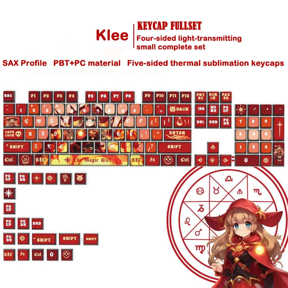 Teclas con temática Genshin Impact, teclas con 125 teclas, PBT, perfil SAX de Anime, tapa de Teclado mecánico para MX, decoración de teclado de juego multifunción