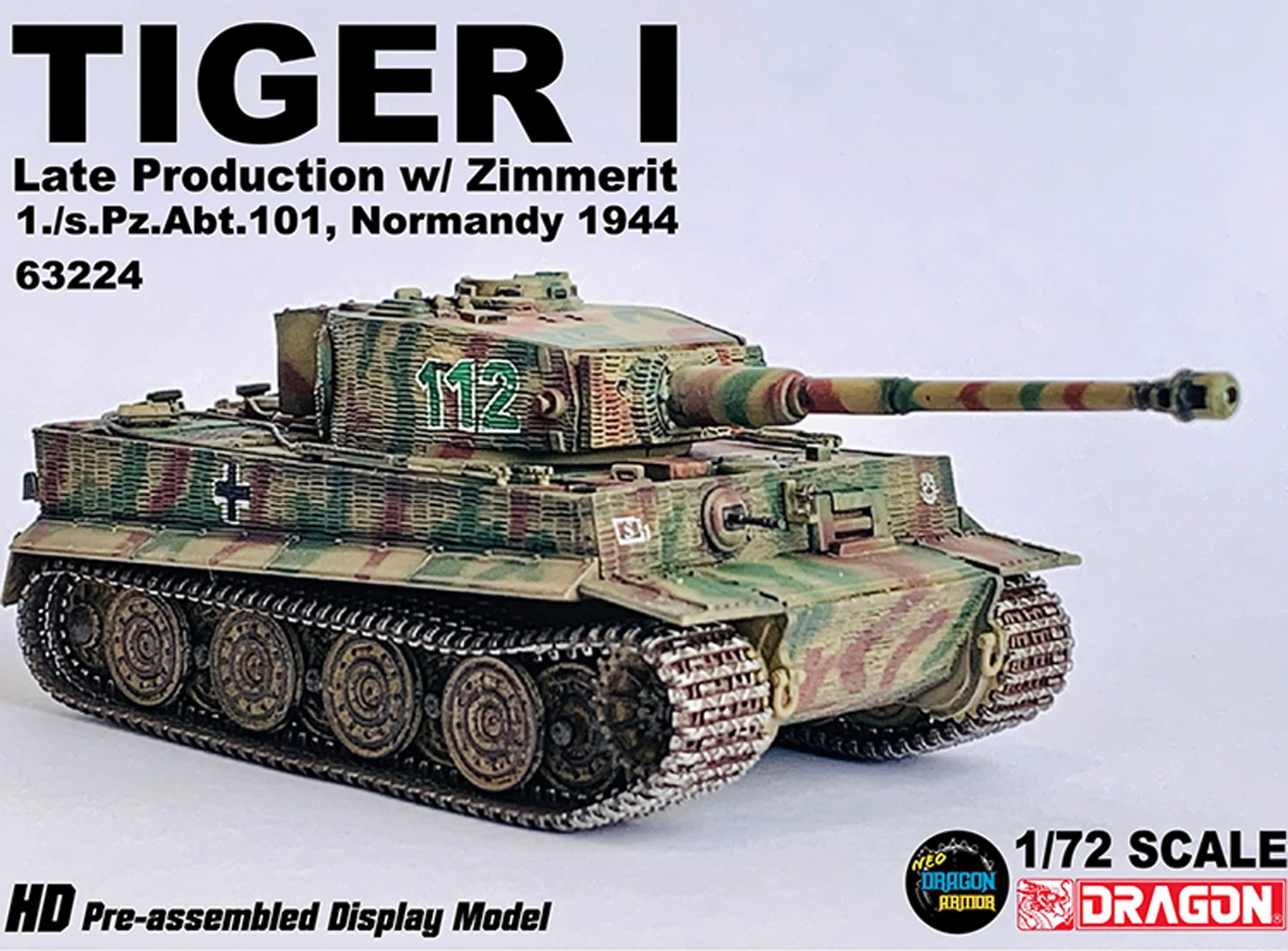 Colección de modelos militares Veyron 63224 Tiger Tank Late Magnetic Armor 101st, Batta blindada pesada 1/72lion Normandía 1944