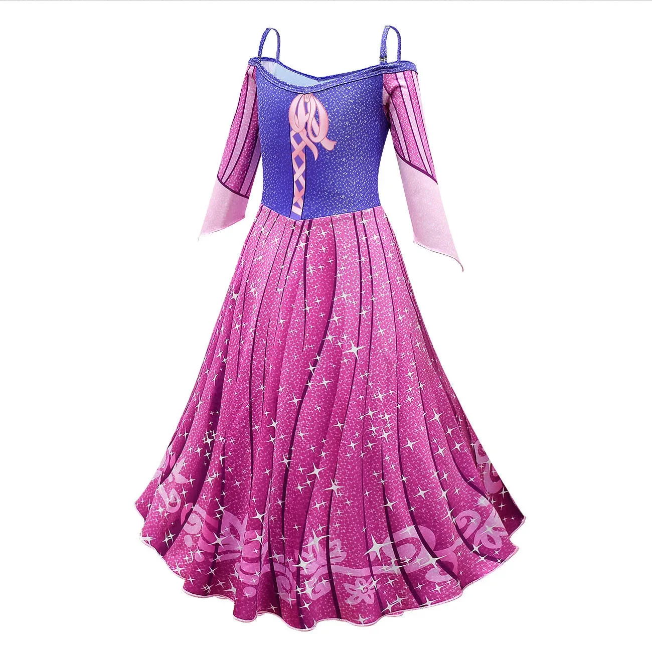 Girls Dress Halloween Cosplay Clothing Rapunzel Le Pei Long Hair Princess Kids Cartoon Pattern Birthday Party Ruffle Edge Skirt