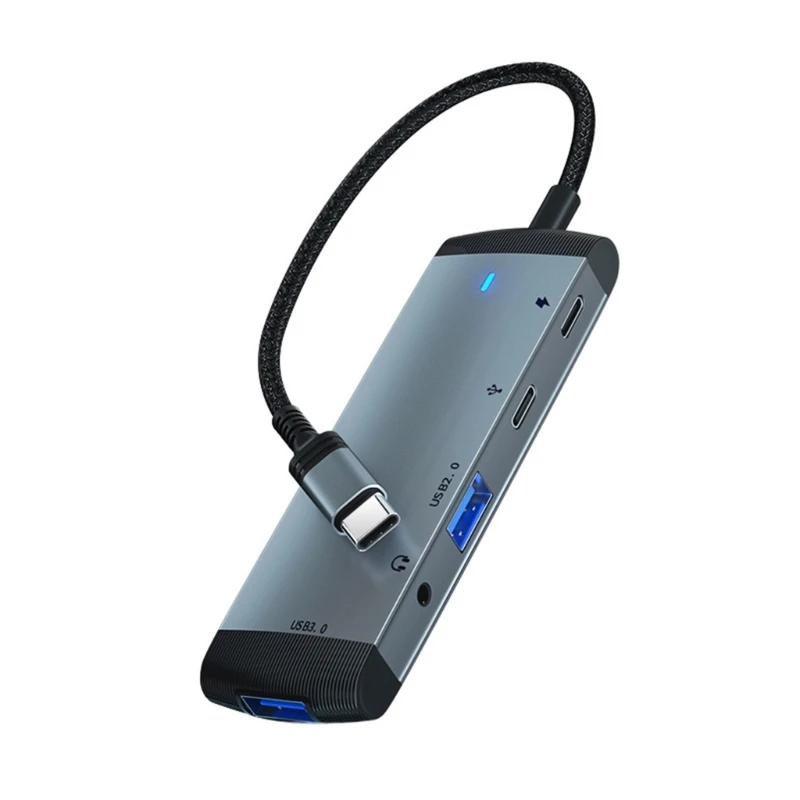 5-in-1 High Speed USB C Hub Docking Station Aluminium Alloy Type C to USB 3.0/USB 2.0/PD 60W/3.5mm for Keyboard Mouse - Image 6