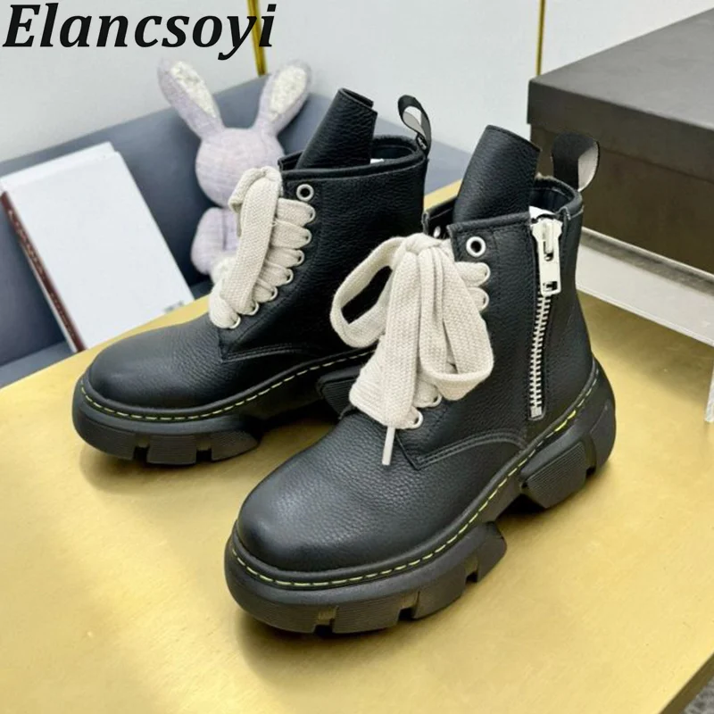 

Spring Autumn Genuine Leather Lace Up Short Boots Women Thick Bottom Anti slip Zipper Ankle Botas Casual Versatile Riding Boots