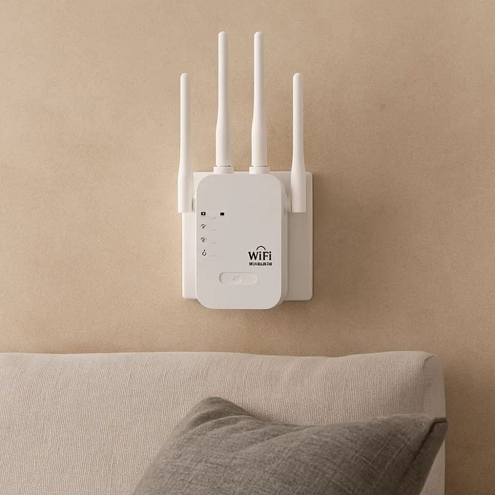 

Wide Coverage 4 Antennas WiFi Repeater Stable High Speed WiFi Extender Heat Dissipation Dual Band Network Amplifier Office